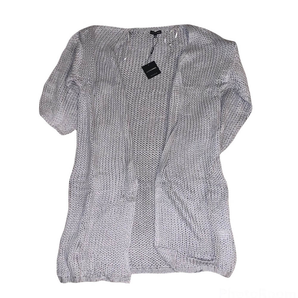 NWT JLUXLABEL Grey Lottie Balloon Sleeve Knit Cardigan